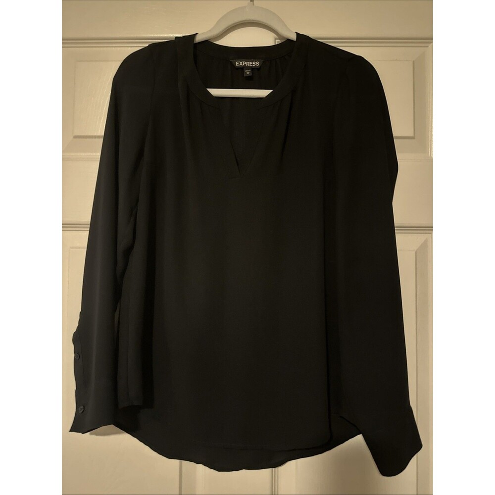 Express Women’s Black Long-sleeve Blouse Size XS - Slight V-neck